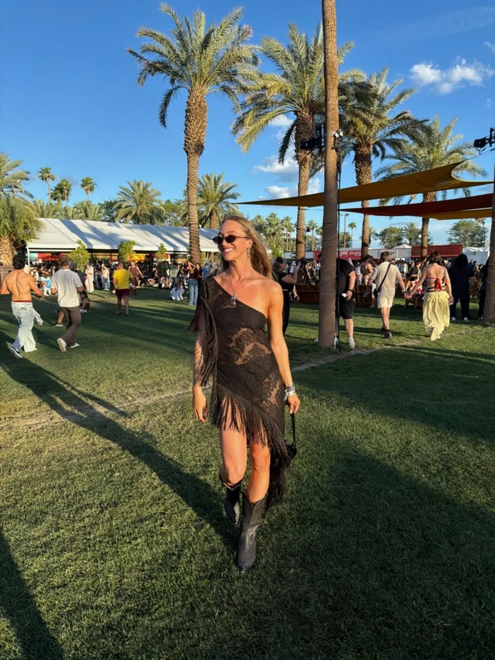 Black Lace Fringe Asymmetric Dress - Picture 5 of 5